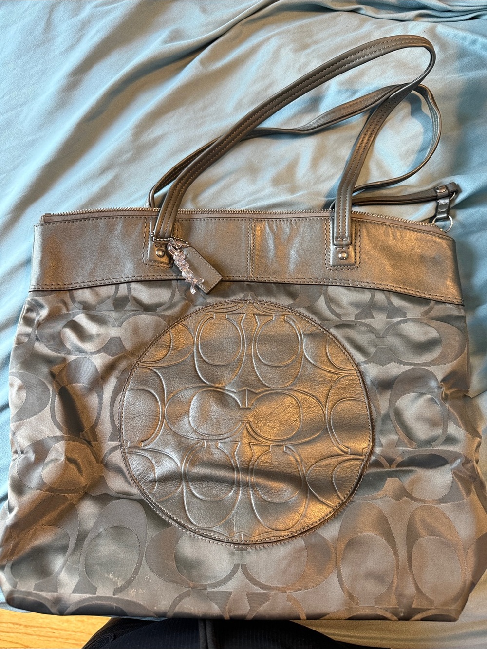 Coach Metallic Taupe Signature Tote